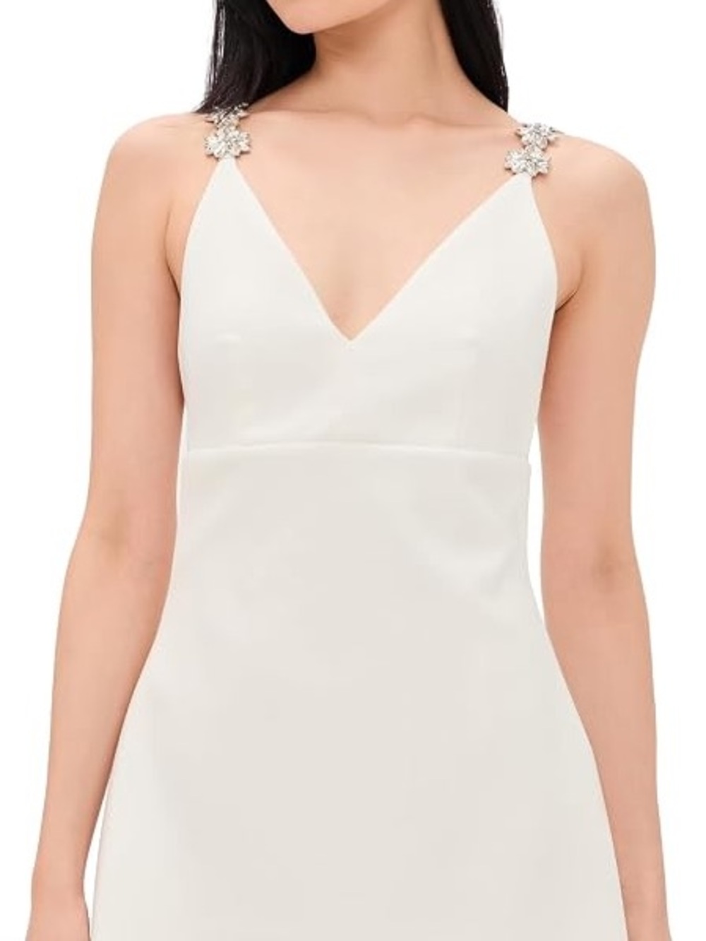 White V-Neck Slip Dress with Embellished Straps